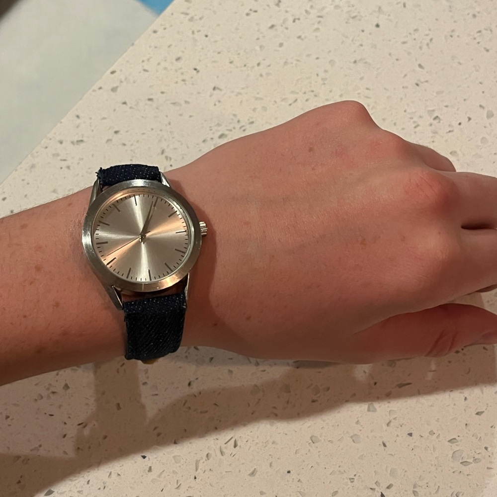 Silver Watch with Black Strap